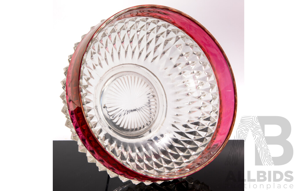 Large Vintage Continental Ruby Flashed Pressed Glass Serving Bowl