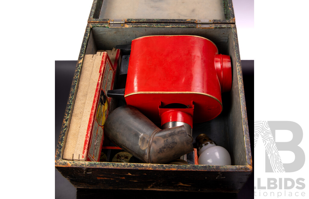 Antique Magic Lantern with Three Sets 12 Glass Slides in Original Box