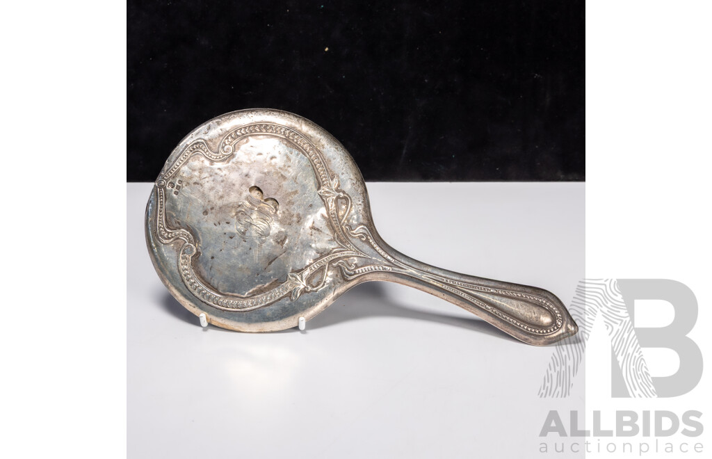 Antique English Art Nouveau Sterling Silver Vanity Mirror, Birmingham 1914