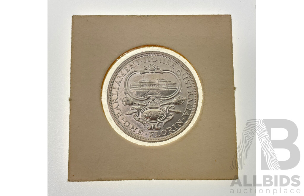 Australian 1927 Silver KGV Florin, Commemorative Canberra, High Grade .925
