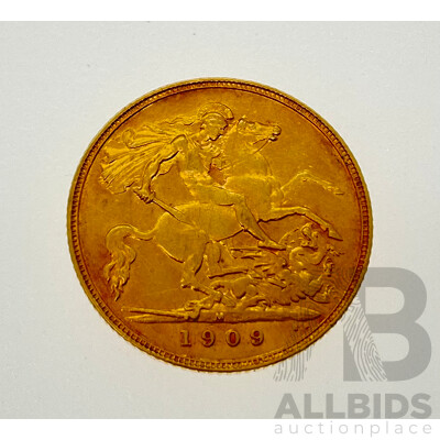 Australian 1909 KEVII Gold Half Sovereign, Melbourne Mint .917