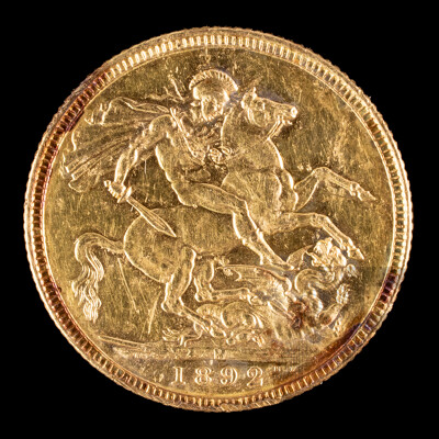 Australian 1892 QV Gold Sovereign, Melbourne Mint .917
