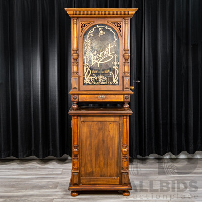 Turn of the Century Komet Upright Music Box in Walnut Case on Later Stand with 44 Various 45cm Kalliope Discs