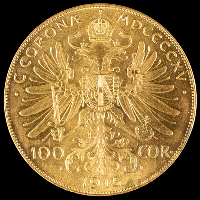 Austrian Empire 1915 Gold One Hundred Corona Coin, Francis Joseph I .900 - 33.88 Grams