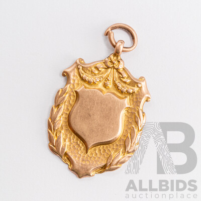 9ct Vintage Fob Style Medallion Sheild Pendant with Cartouch, 35mm X 22mm, 8.36 Grams