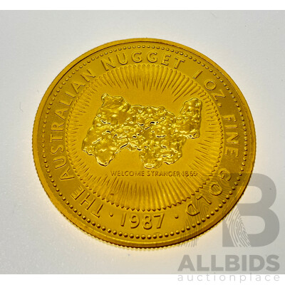 Australian 1987 Gold One Hundred Dollar Coin, The Australian Nugget, Welcome Stranger 1869, 1 Oz Fine Gold