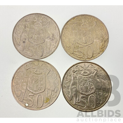 Four Australian 1966 Round Silver Fifty Cent Coins .800