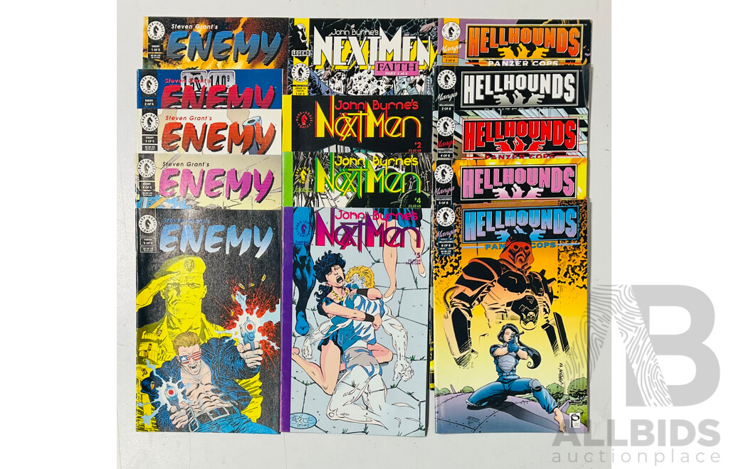 Collection of Dark Horse Comics Including Steven Grant’s Enemy #1-#5, Hellhounds #2-#6 and John Byrne’s Next Men