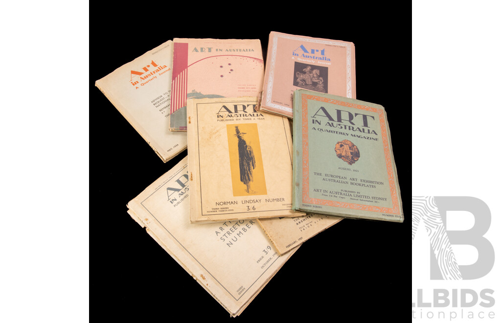 Wonderful Collection of Antique Art in Australia Quarterly Magazines From 1923, 1930, 1931, 1934, 1936 (x2) and 1937, Edited by Sydney Ure Smith (1887-1949) & Leon Gellert (1892-1977), (7)