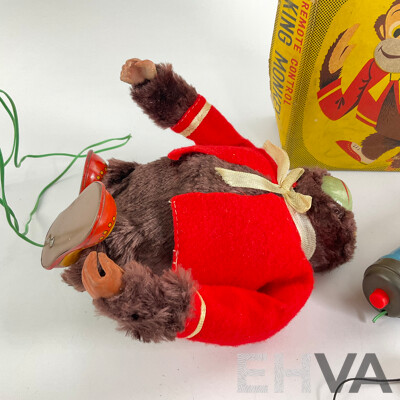 Vintage Modern Toys Battery Operated Remote Controlled Walking Monkey with Original Box, Made in Japan