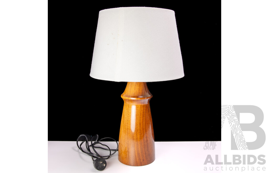 Mid Century Table Lamp with Turned Wooden Base and Shade