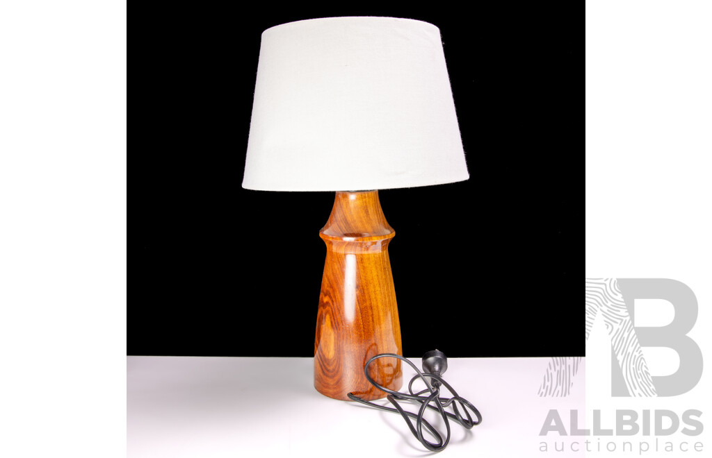 Mid Century Table Lamp with Turned Wooden Base and Shade