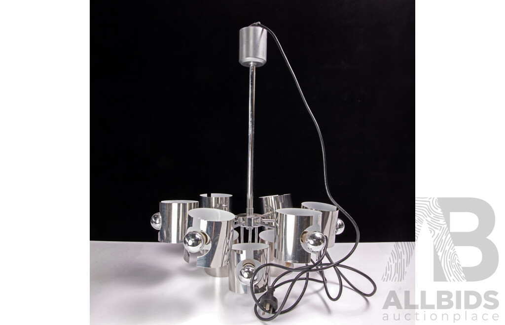 Mid Century Danish Nine Branch Chandelier with Chrome Shades