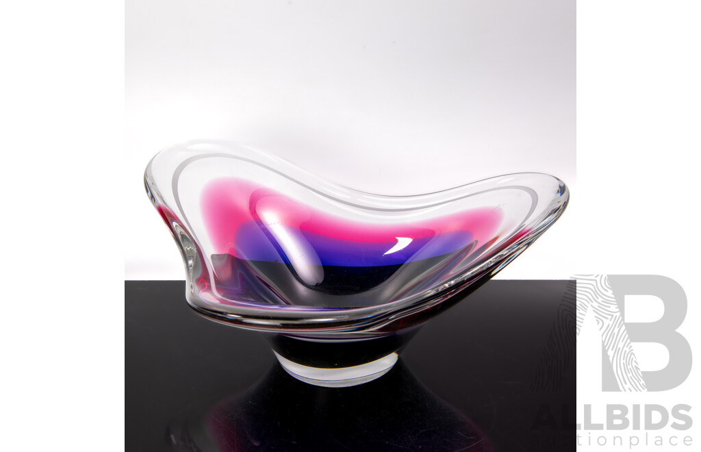 Large Swedish Flygsfors Art Glass Tricorn Bowl with Graduating Purple Colour