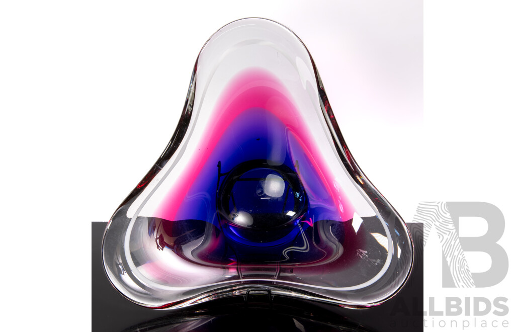 Large Swedish Flygsfors Art Glass Tricorn Bowl with Graduating Purple Colour