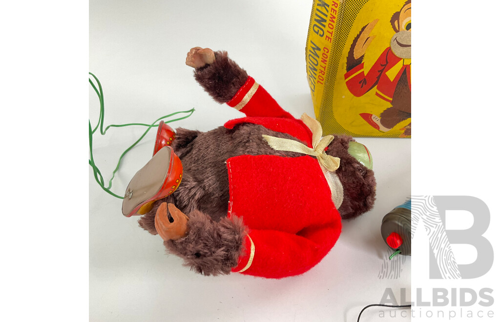Vintage Modern Toys Battery Operated Remote Controlled Walking Monkey with Original Box, Made in Japan