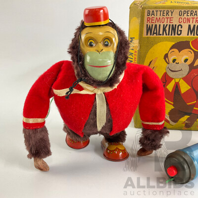 Vintage Modern Toys Battery Operated Remote Controlled Walking Monkey with Original Box, Made in Japan