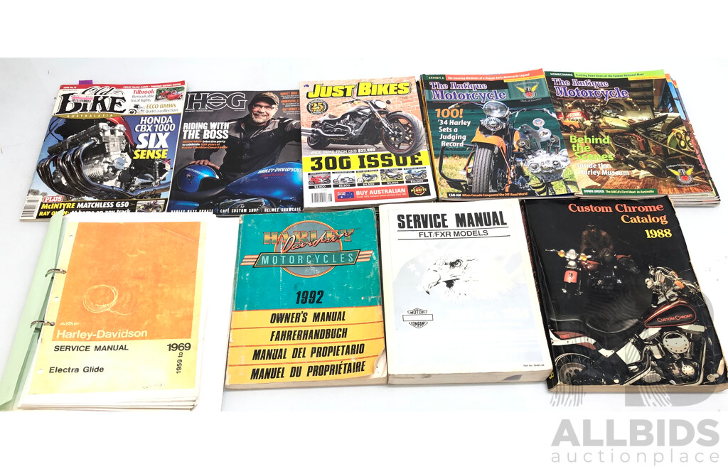 Harley Davidson Service Manuals, Books and Motorcycle Magazines -  Lot of 26