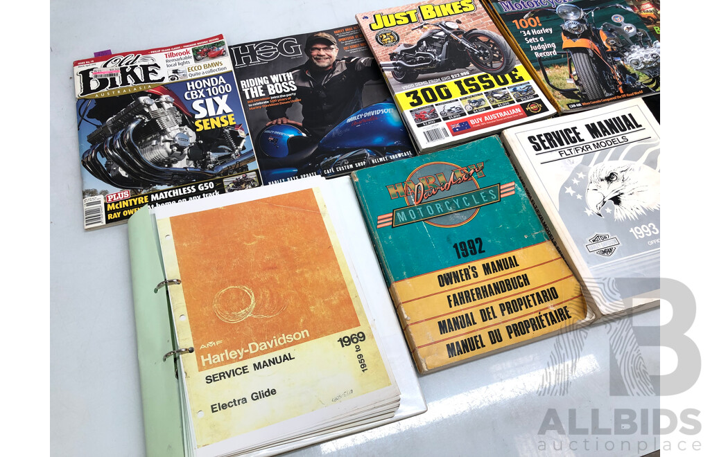 Harley Davidson Service Manuals, Books and Motorcycle Magazines -  Lot of 26