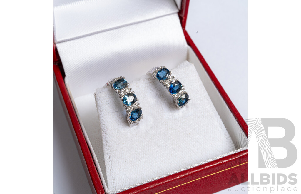 18ct Sapphire & Diamond Half Hoop Clip on Earrings,  Est S1.20CT/TDW0.25CT, 4.53 Grams