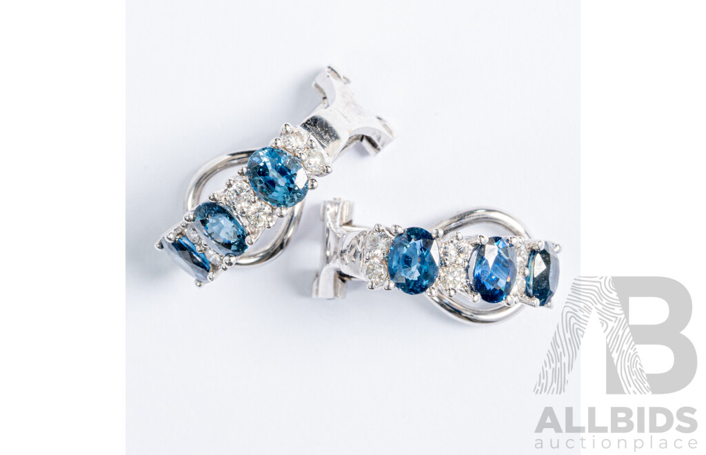 18ct Sapphire & Diamond Half Hoop Clip on Earrings,  Est S1.20CT/TDW0.25CT, 4.53 Grams