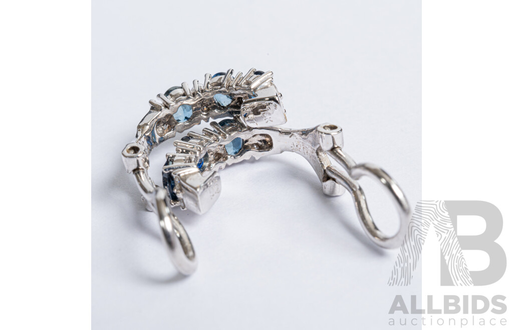 18ct Sapphire & Diamond Half Hoop Clip on Earrings,  Est S1.20CT/TDW0.25CT, 4.53 Grams