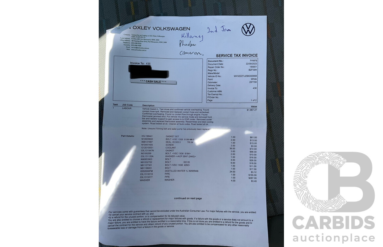 9/2010 Volkswagen Transporter 132 TDI LWB T5 MY10 Dual C/Chas White 2.0L