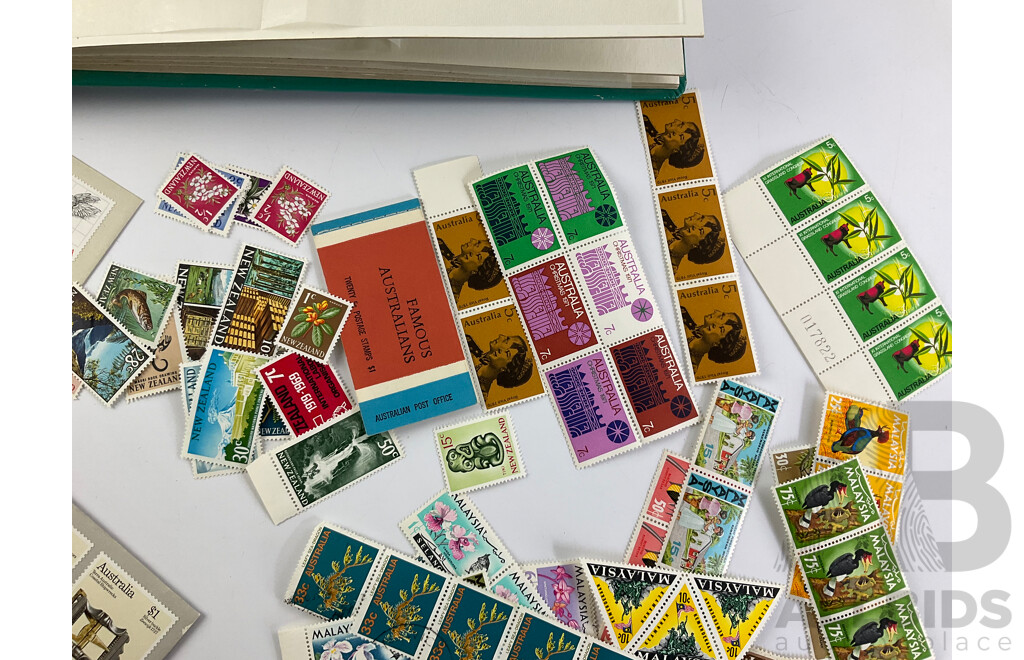 Collection of Australian Mint and Cancelled Stamps Including Predecimal, Government Railways, Stamp Duty Includes Mint Stamps From New Zealand, Pitcairn Islands Predecimal and Malaysia