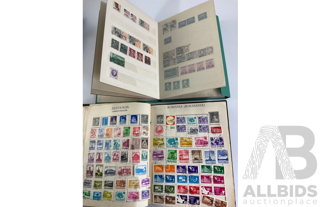 Collection of International Philately Including British Mint 1986 Mint Stamp Collectors Pack, All Nations Stamp Album, The Globe Stamp Album, USA, Indonesia, Netherland, Australia, Mongolia, UK and More