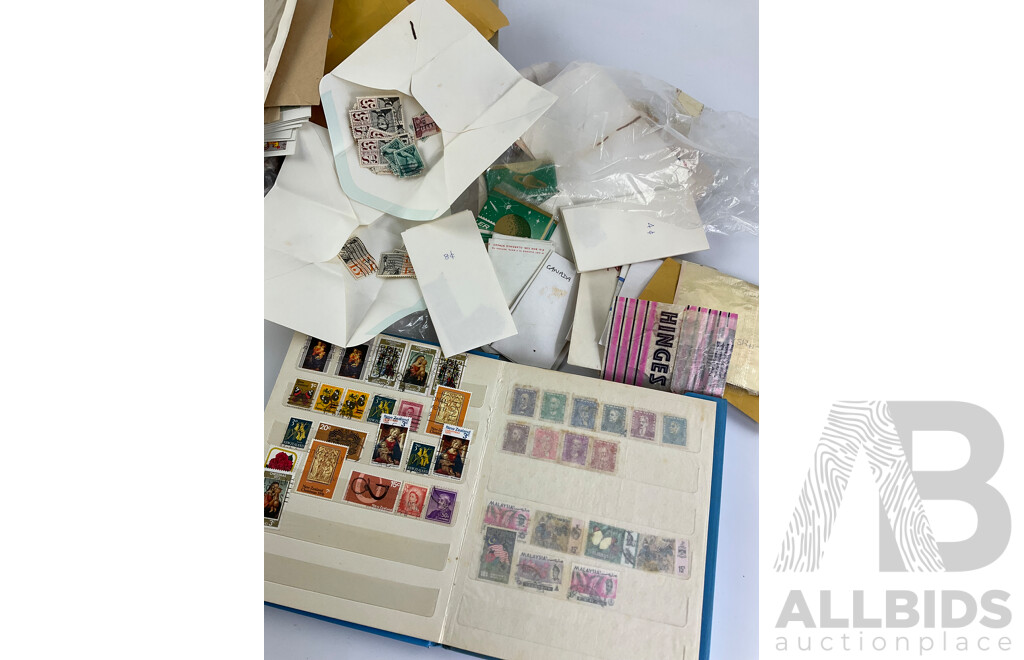 Collection of International Philately Including British Mint 1986 Mint Stamp Collectors Pack, All Nations Stamp Album, The Globe Stamp Album, USA, Indonesia, Netherland, Australia, Mongolia, UK and More