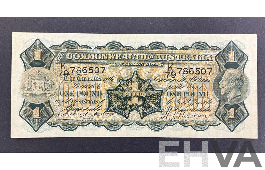 Australian 1932 One Pound Note, Riddle/Sheehan R27b, K79 786507, High Grade
