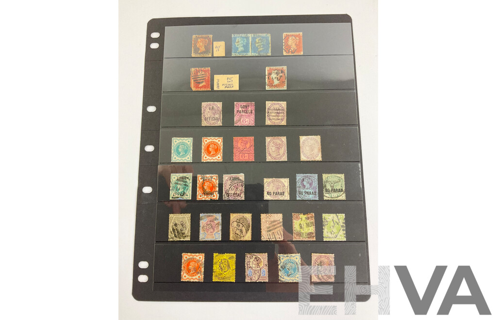 Collection of Great Britain 1840's Stamps Including Penny Black, Reds, Blue Pair, Maltese Cross, Overprints, I.R Officials, Army Officials, Levant Issues, QV Mints and Perfins
