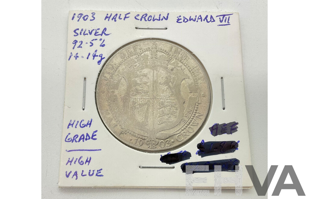 United Kingdom 1903 Silver Half Crown, King Edward VII .925