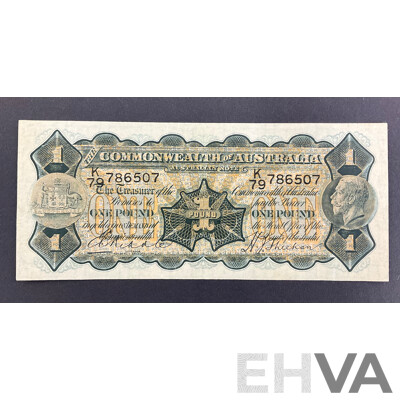 Australian 1932 One Pound Note, Riddle/Sheehan R27b, K79 786507, High Grade