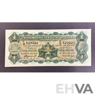 Australian 1927 One Pound Note Riddle/Heathershaw R26, K9 529221, High Grade