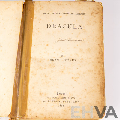 Extremely Rare First Colonial Edition, Bram Stoker's Dracula, Hutchinsons Colonial Edition, Hutchinson & Co, London, 1897, Cloth Bound Hardcover