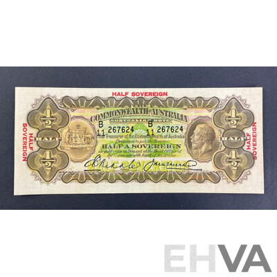 Rare Australian 1928 Half Soveriegn Note, Riddle/Heathershaw R07, B11 267624, Very High Grade