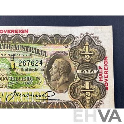Rare Australian 1928 Half Soveriegn Note, Riddle/Heathershaw R07, B11 267624, Very High Grade