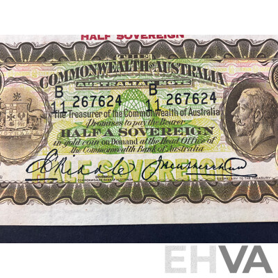 Rare Australian 1928 Half Soveriegn Note, Riddle/Heathershaw R07, B11 267624, Very High Grade
