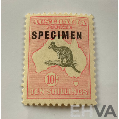 Australian 1914/15 Ten Shillings Kangaroo on Map Specimen Stamp, 'C of A' Water Mark