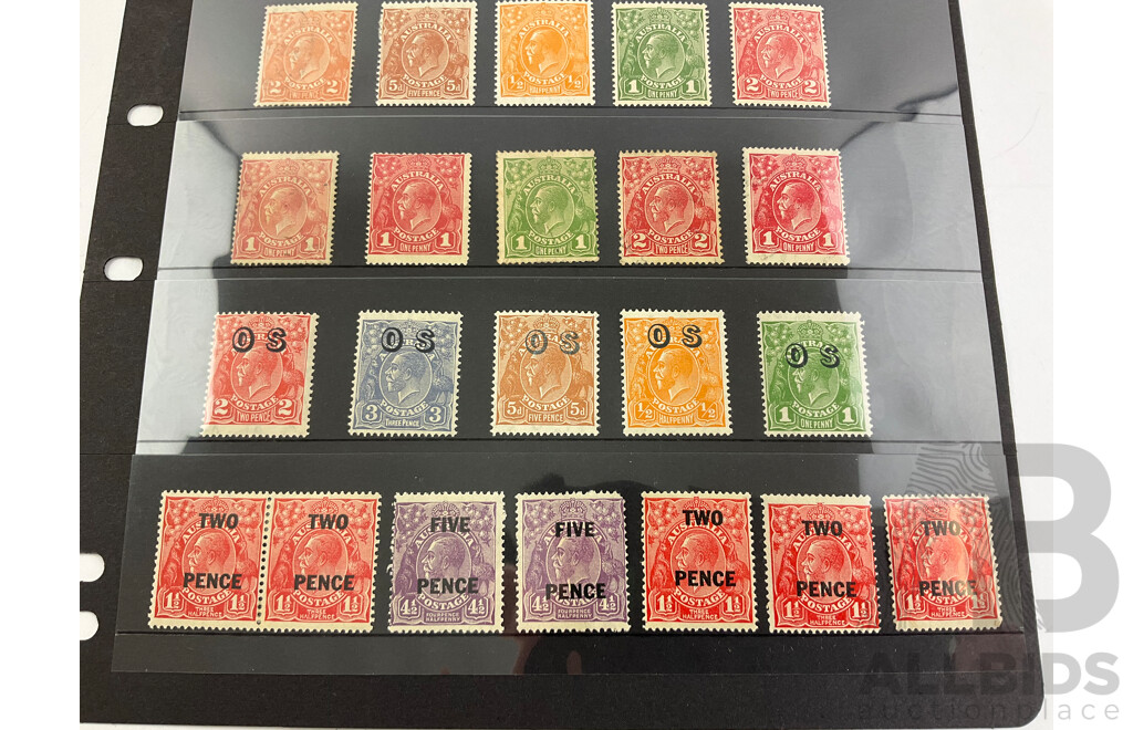 Australian KGV Mint/Cancelled Stamps Including Two and Five Pence Over Prints, Official Service, Imperf