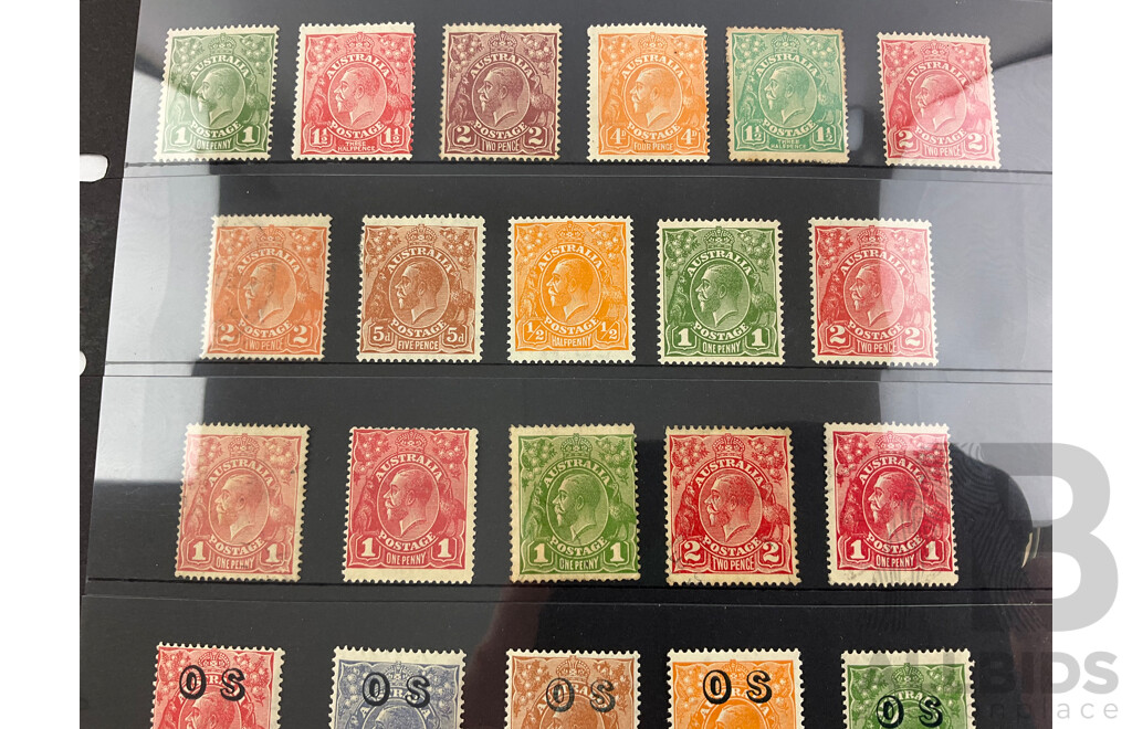 Australian KGV Mint/Cancelled Stamps Including Two and Five Pence Over Prints, Official Service, Imperf