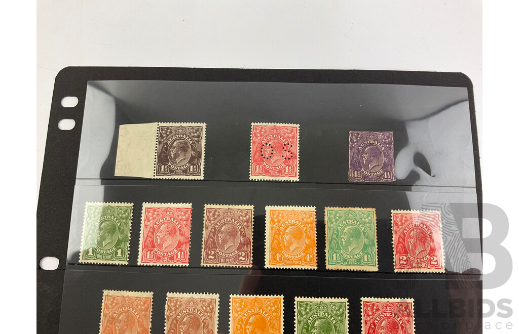 Australian KGV Mint/Cancelled Stamps Including Two and Five Pence Over Prints, Official Service, Imperf