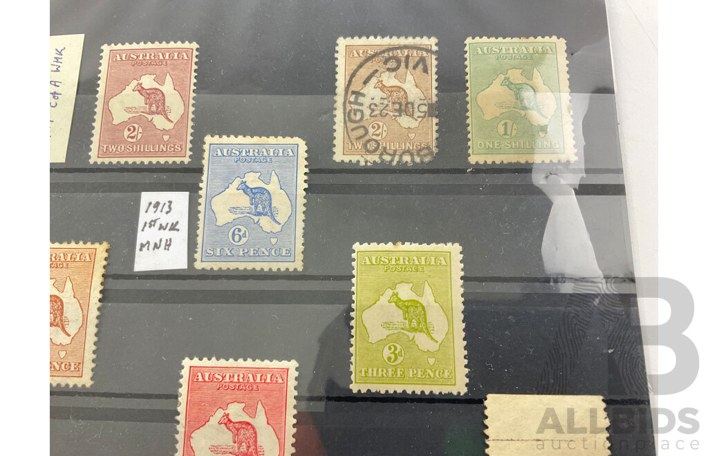 Collection of Australian Predecimal Stamps, Kangaroo on Map, Mints, Official Service, Perfin, C of A Watermarks, One Penny to Five Shillings