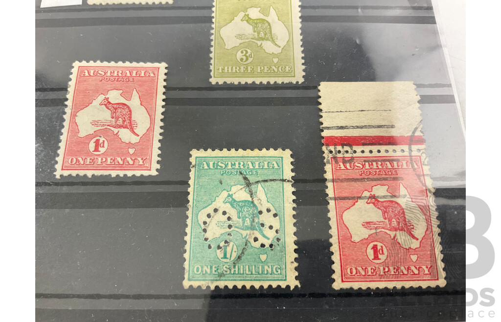 Collection of Australian Predecimal Stamps, Kangaroo on Map, Mints, Official Service, Perfin, C of A Watermarks, One Penny to Five Shillings