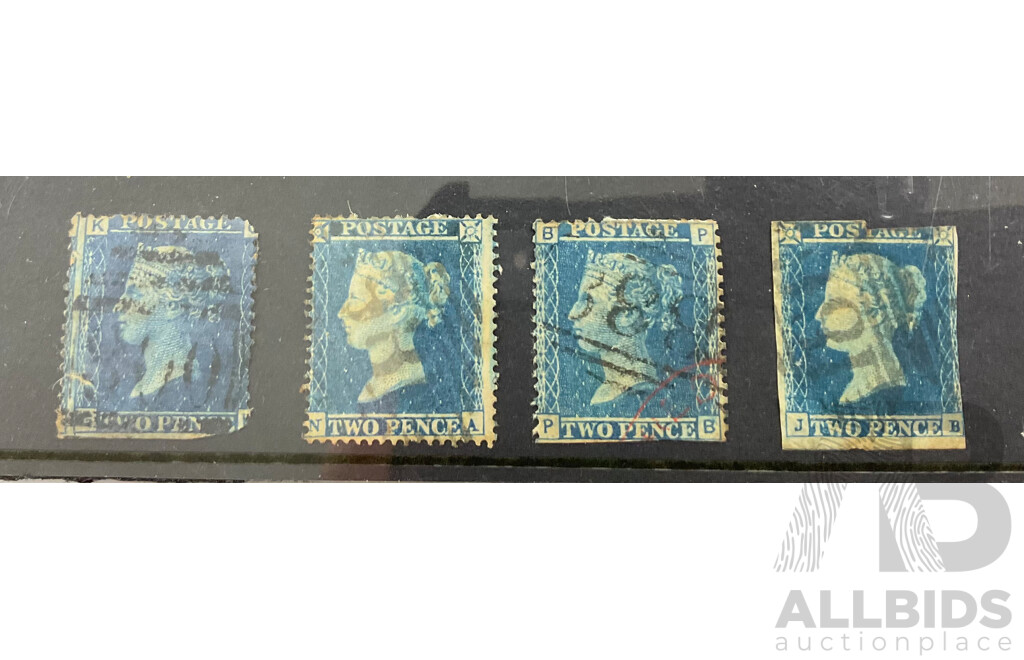 Great Britain Queen Victoria Stamps, Two Pence, Penny Blues
