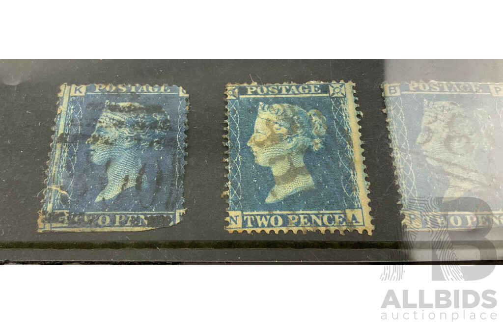 Great Britain Queen Victoria Stamps, Two Pence, Penny Blues