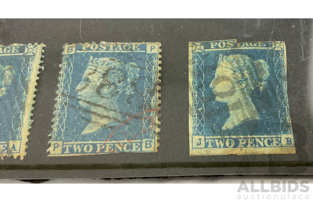 Great Britain Queen Victoria Stamps, Two Pence, Penny Blues