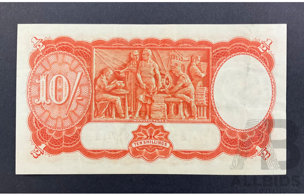 Australian 1936 Ten Shilling Note, Riddle/Sheehan R11, D72 858296, High Grade