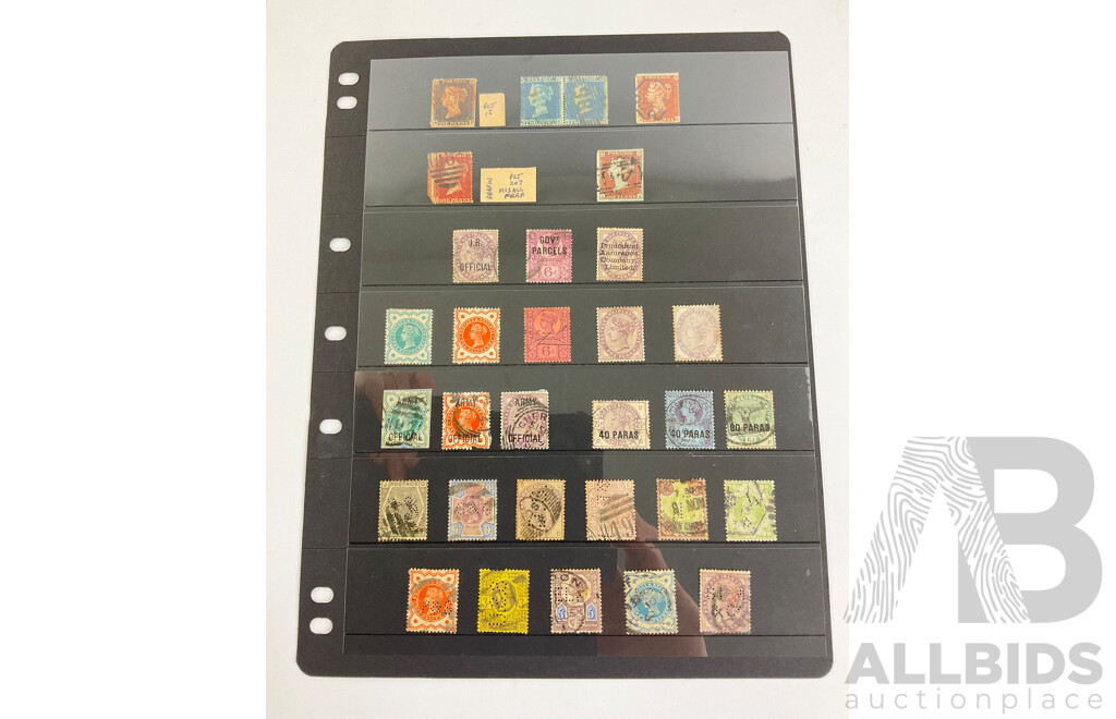 Collection of Great Britain 1840's Stamps Including Penny Black, Reds, Blue Pair, Maltese Cross, Overprints, I.R Officials, Army Officials, Levant Issues, QV Mints and Perfins